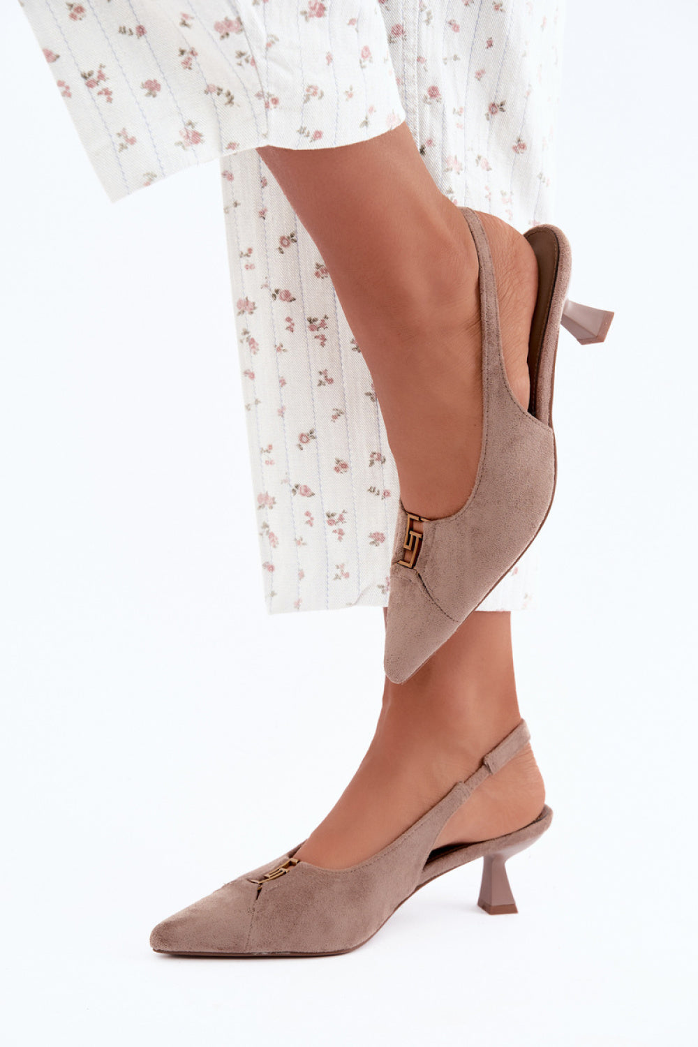 Step In Style Gilly Dark Beige Faux Suede Block Heel Court Shoes - view 3