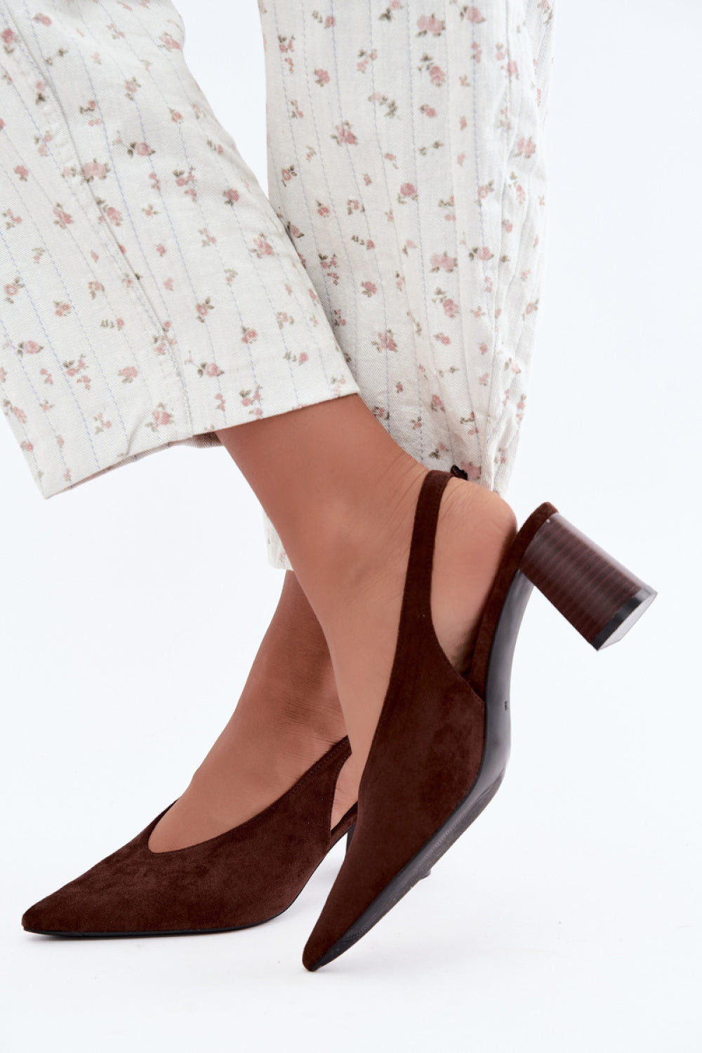 Step In Style Sorenia Chocolate Faux Suede Block Heel Court Shoes