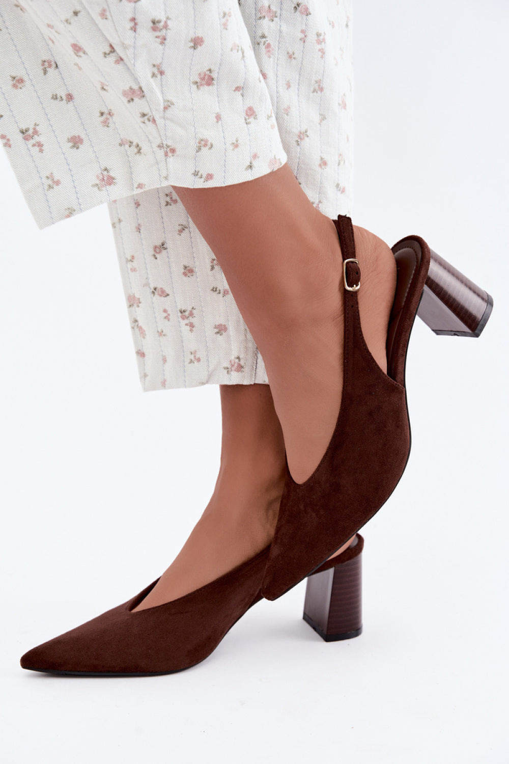 Step In Style Sorenia Chocolate Faux Suede Block Heel Court Shoes - view 3