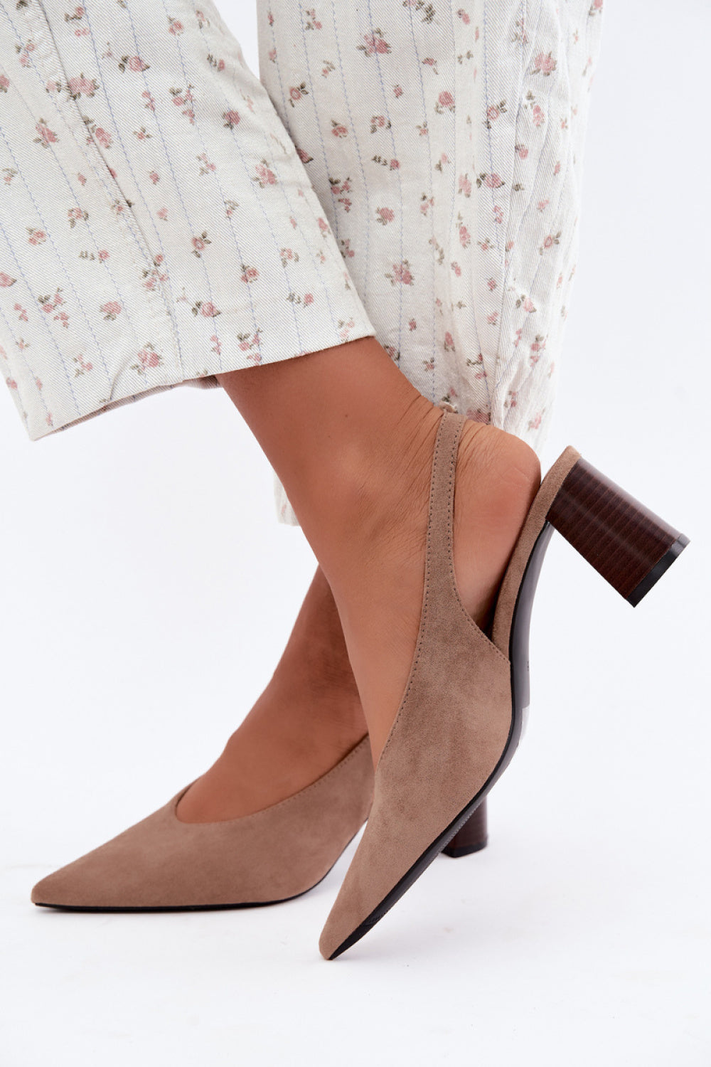 Step In Style Sorenia Beige Faux Suede Block Heel Court Shoes - view 3