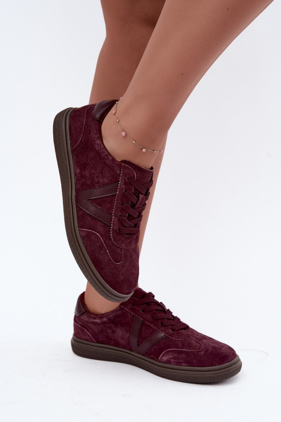 Step In Style Burgundy Suede Trainers