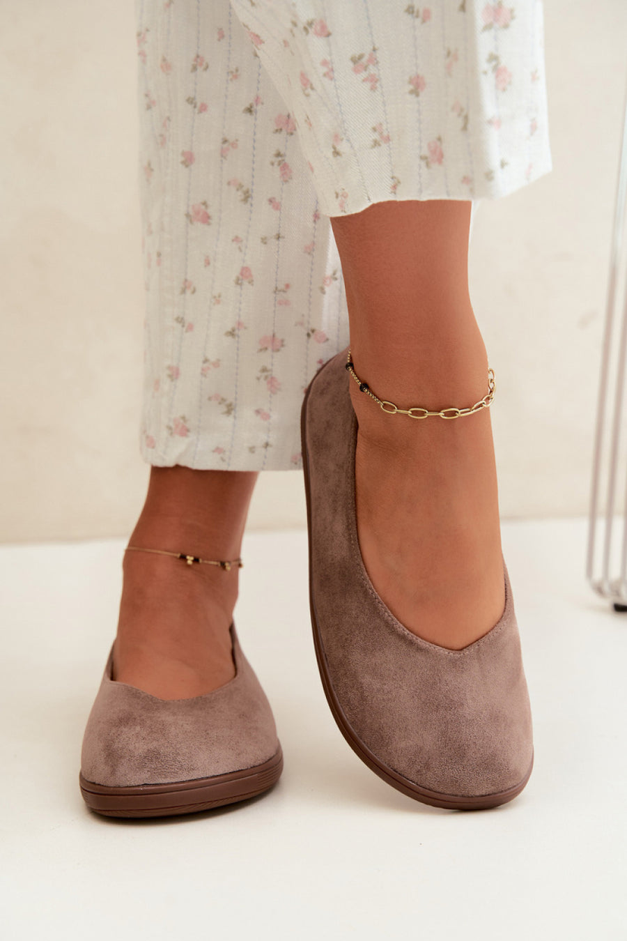 Step In Style Hollin Taupe Faux Suede Ballet Flats