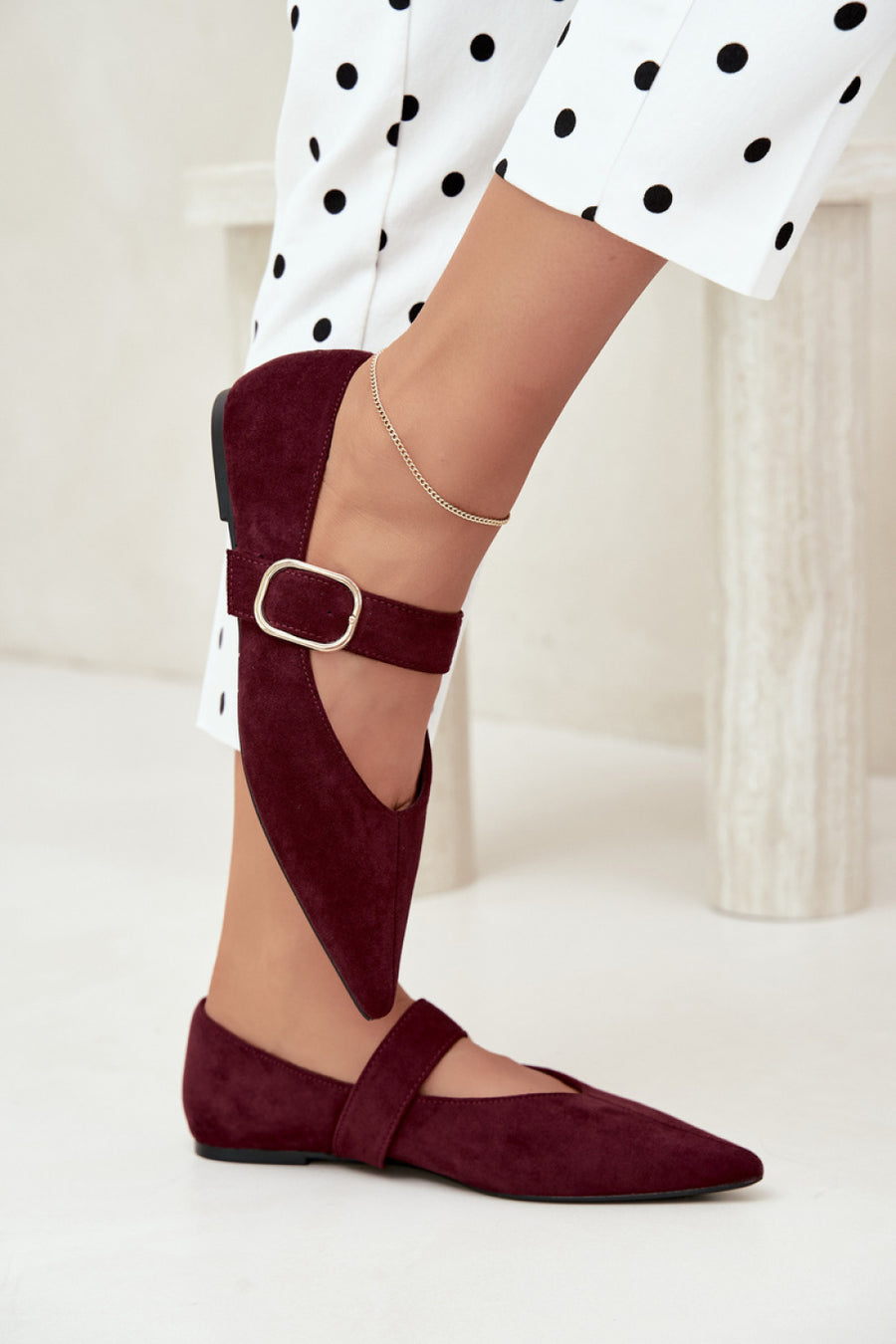 Step In Style Melby Burgundy Faux Suede Ballet Flats