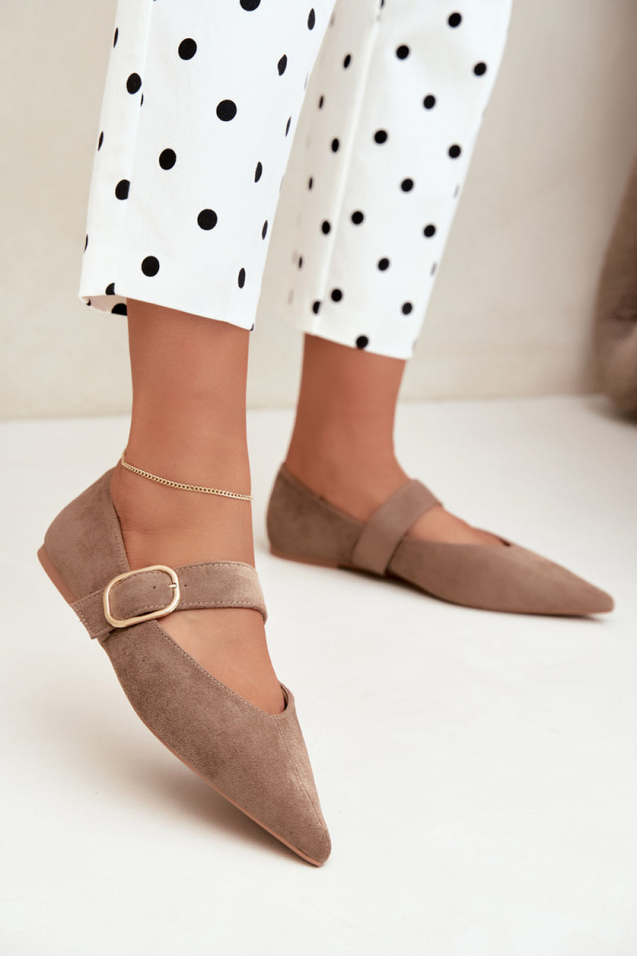 Step In Style Melby Dark Beige Faux Suede Ballet Flats