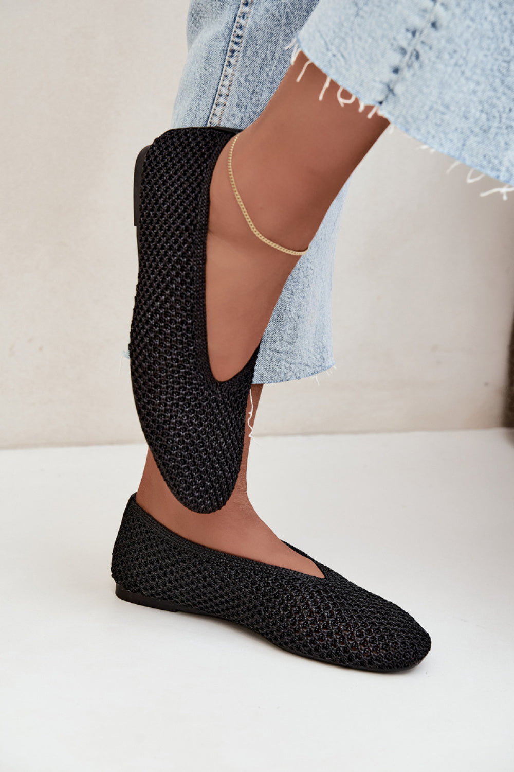 Step In Style Calmore Black Mesh Ballet Flats