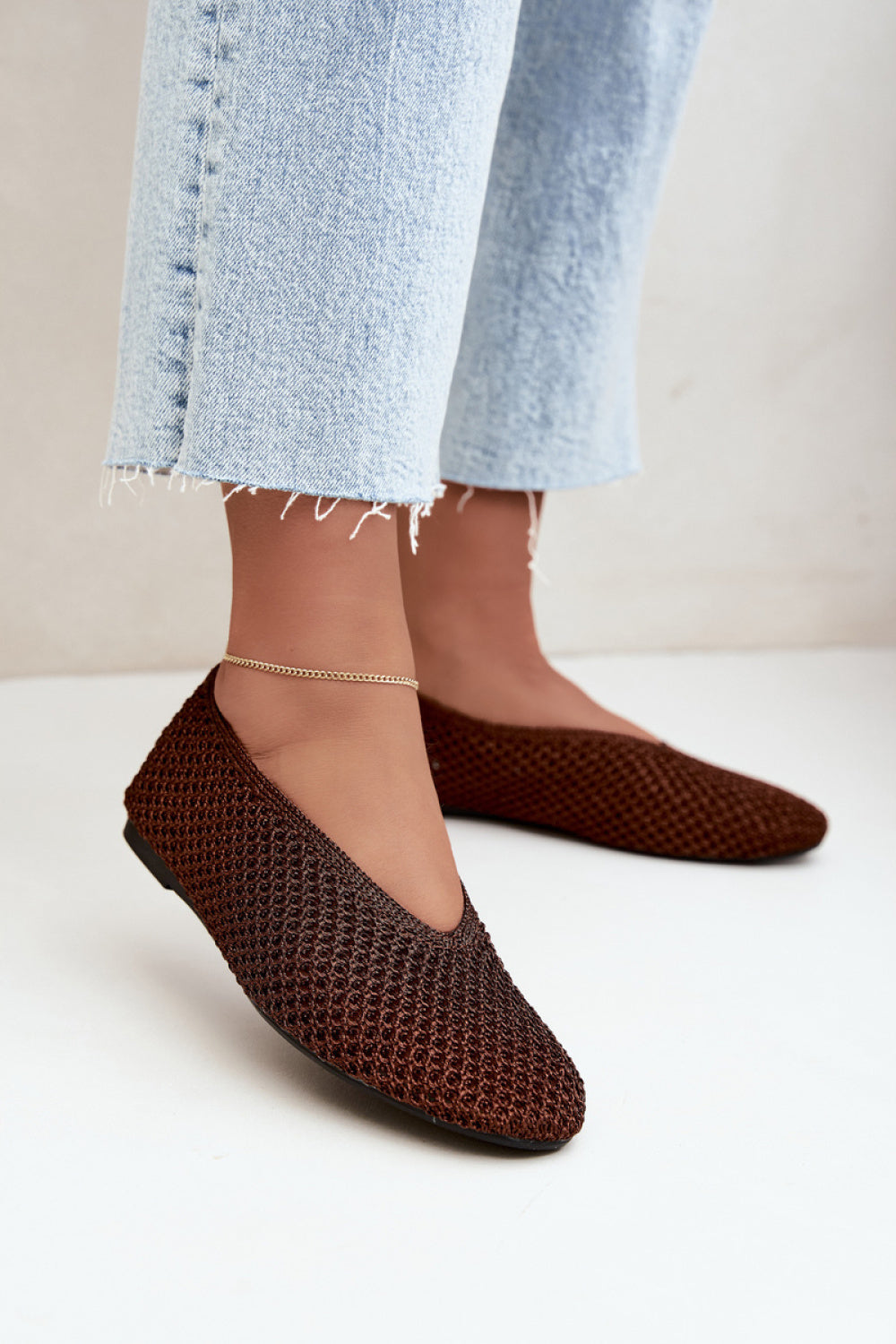 Step In Style Calmore Brown Mesh Ballet Flats