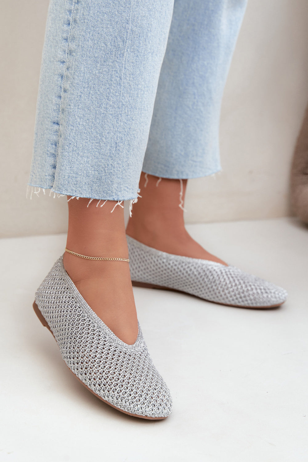 Step In Style Calmore Silver Mesh Ballet Flats
