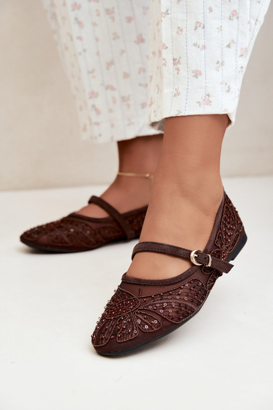 Step In Style Caletta Chocolate Sequin Ballet Flats
