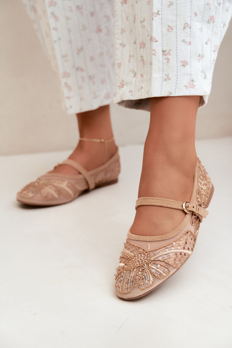 Step In Style Caletta Dark Beige Sequin Ballet Flats