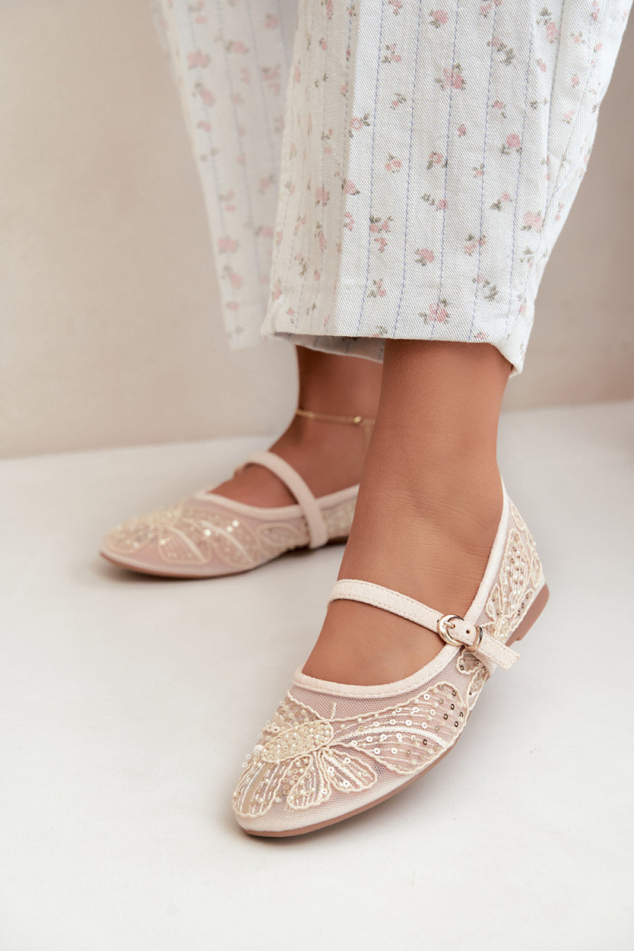 Step In Style Caletta Beige Sequin Ballet Flats