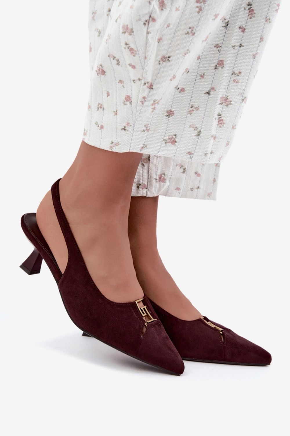 Step In Style Gilly Burgundy Faux Suede Block Heel Court Shoes - view 3