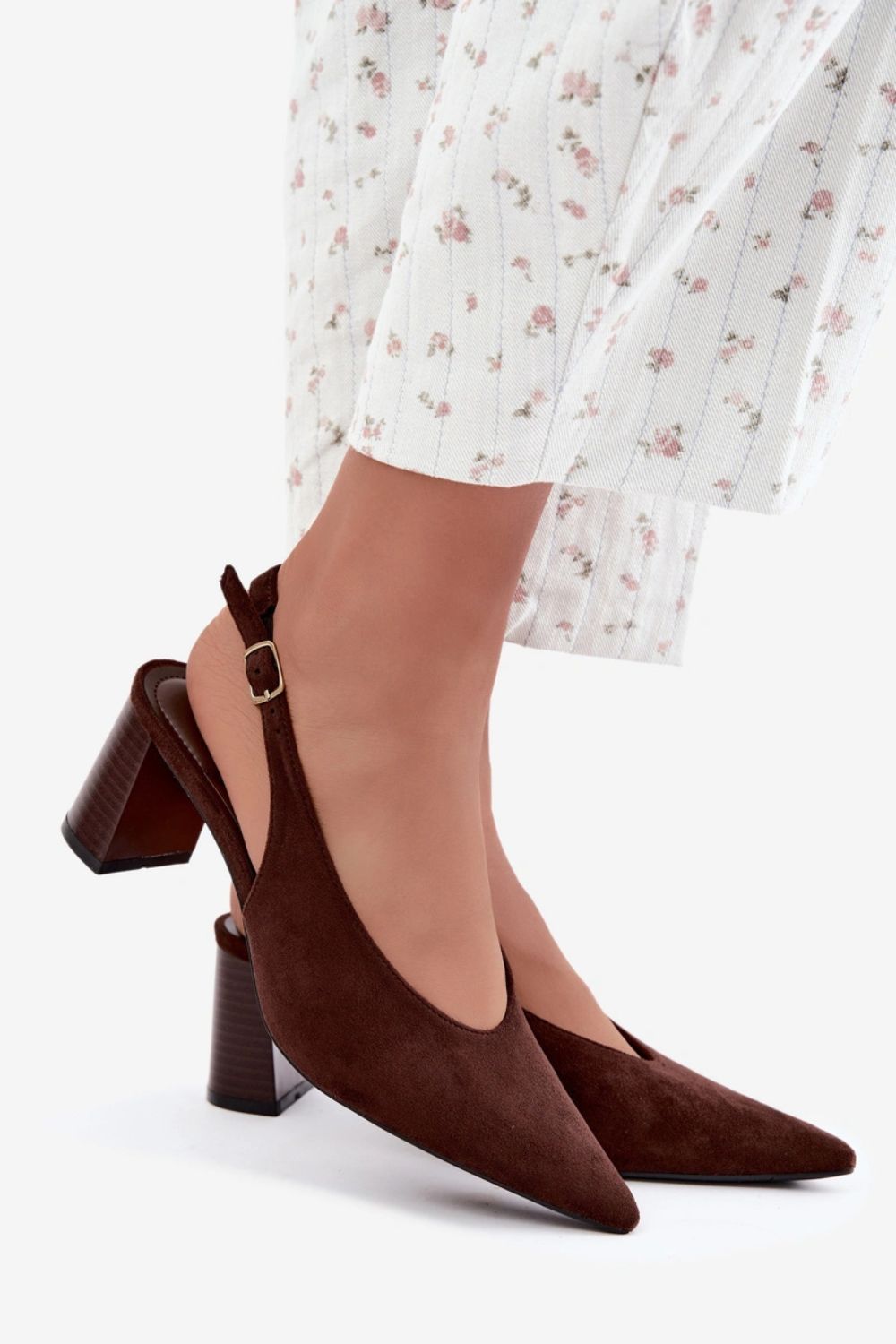 Step In Style Sorenia Chocolate Faux Suede Block Heel Court Shoes - view 4