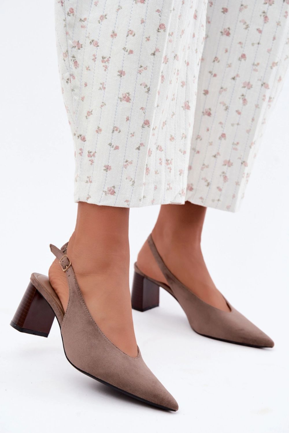 Step In Style Sorenia Taupe Faux Suede Block Heel Court Shoes - view 3