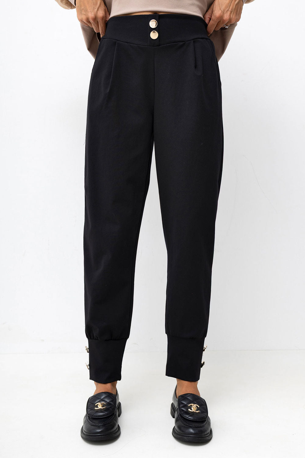 Italy Moda Black High Waisted Cotton Trousers