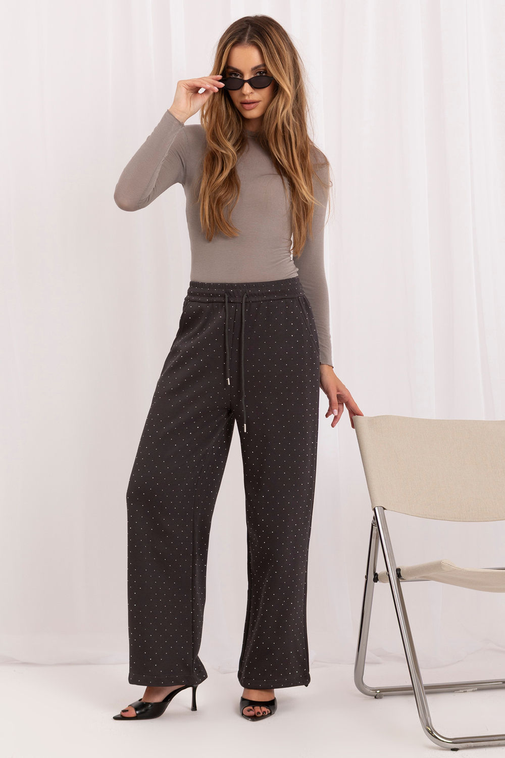 Italy Moda Graphite Wide Leg High Waisted Joggers