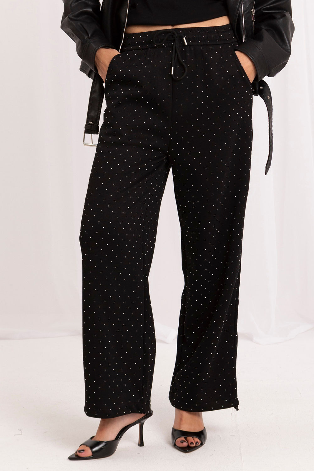 Italy Moda Black Wide Leg High Waisted Joggers