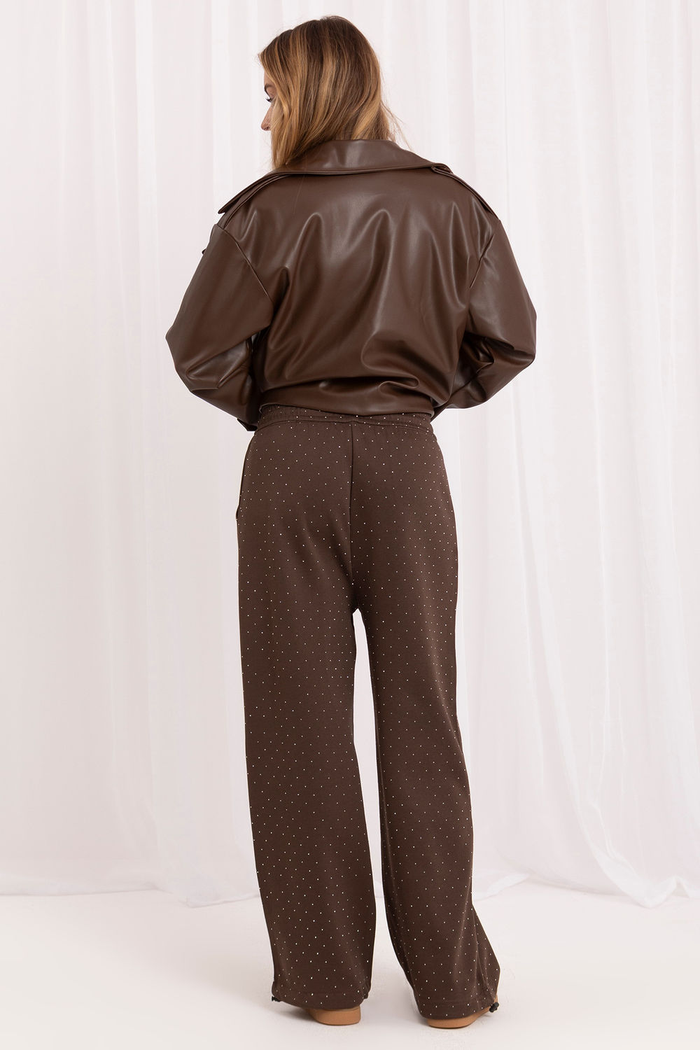 Italy Moda Brown Wide Leg High Waisted Joggers - view 3