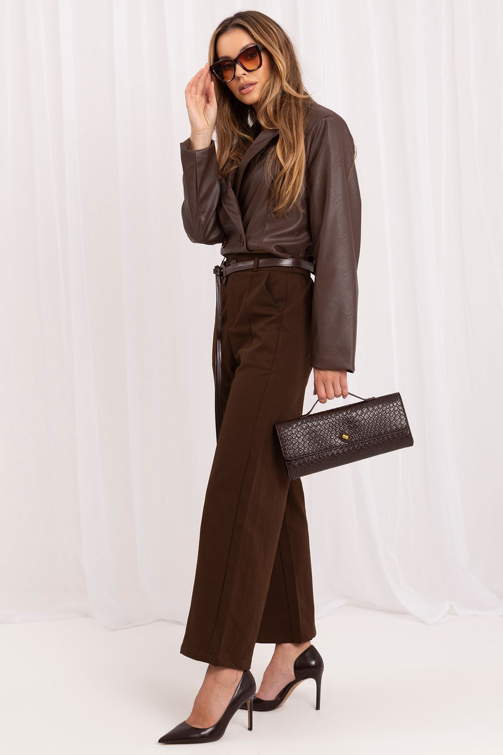 Italy Moda Brown Wide Leg High Waisted Trousers - view 2