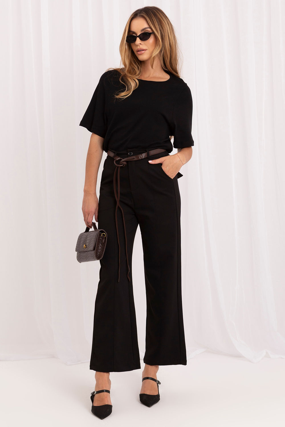 Italy Moda Black Wide Leg High Waisted Trousers with Pockets - view 2