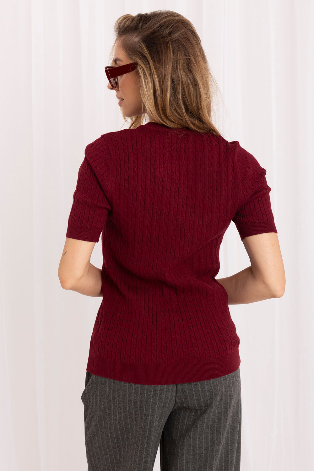 Italy Moda Burgundy Short Sleeve Jumper - view 3