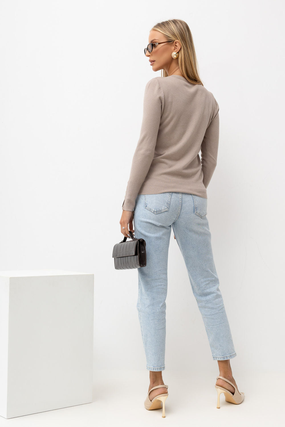Italy Moda Beige V-Neck Long Sleeve Jumper - view 3