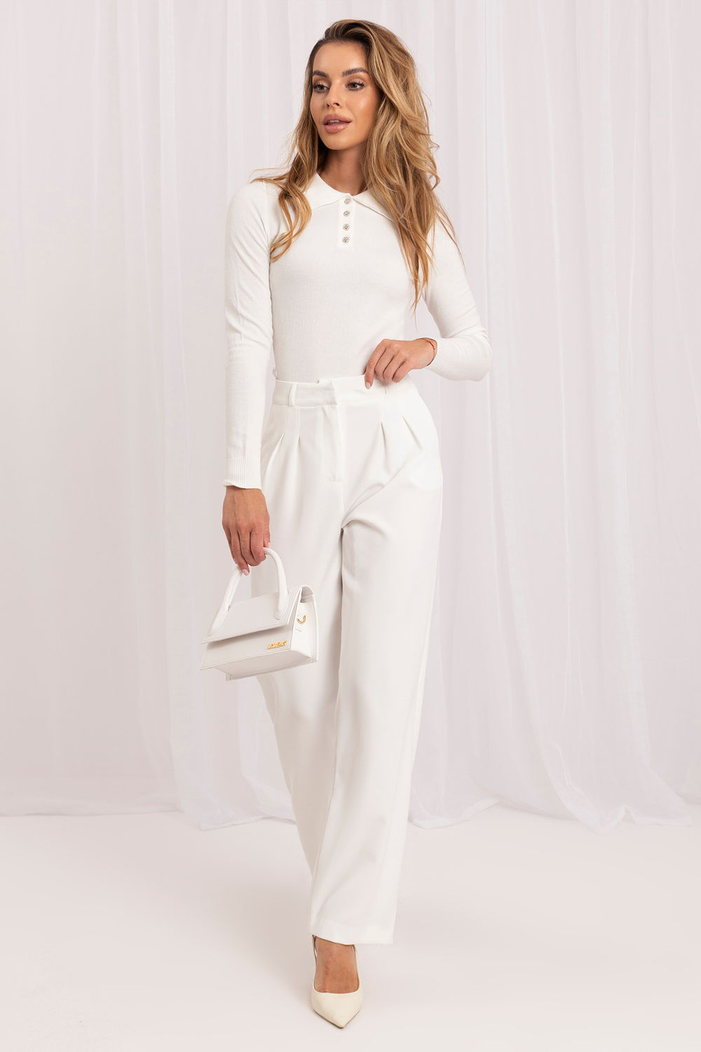 Italy Moda Ecru Collared Long Sleeve Jumper - view 2
