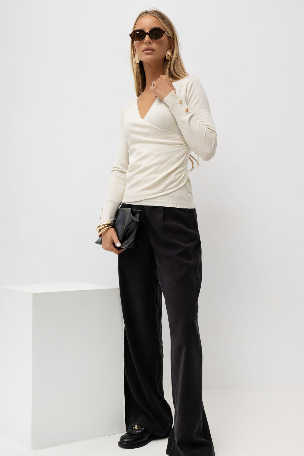Italy Moda Light Beige Wrap Long Sleeve Jumper - view 2