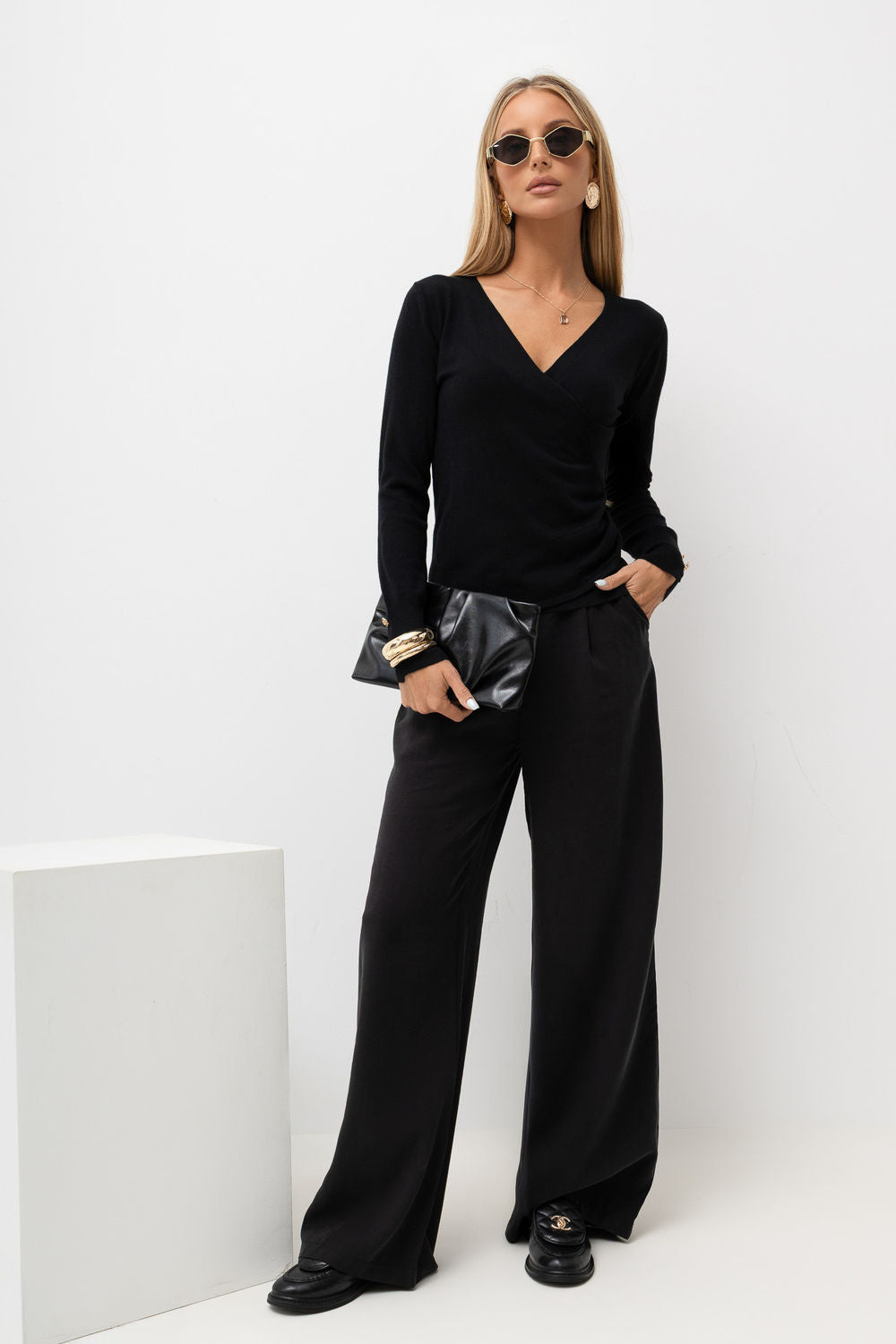 Italy Moda Black Draped Wrap Long Sleeve Jumper - view 2