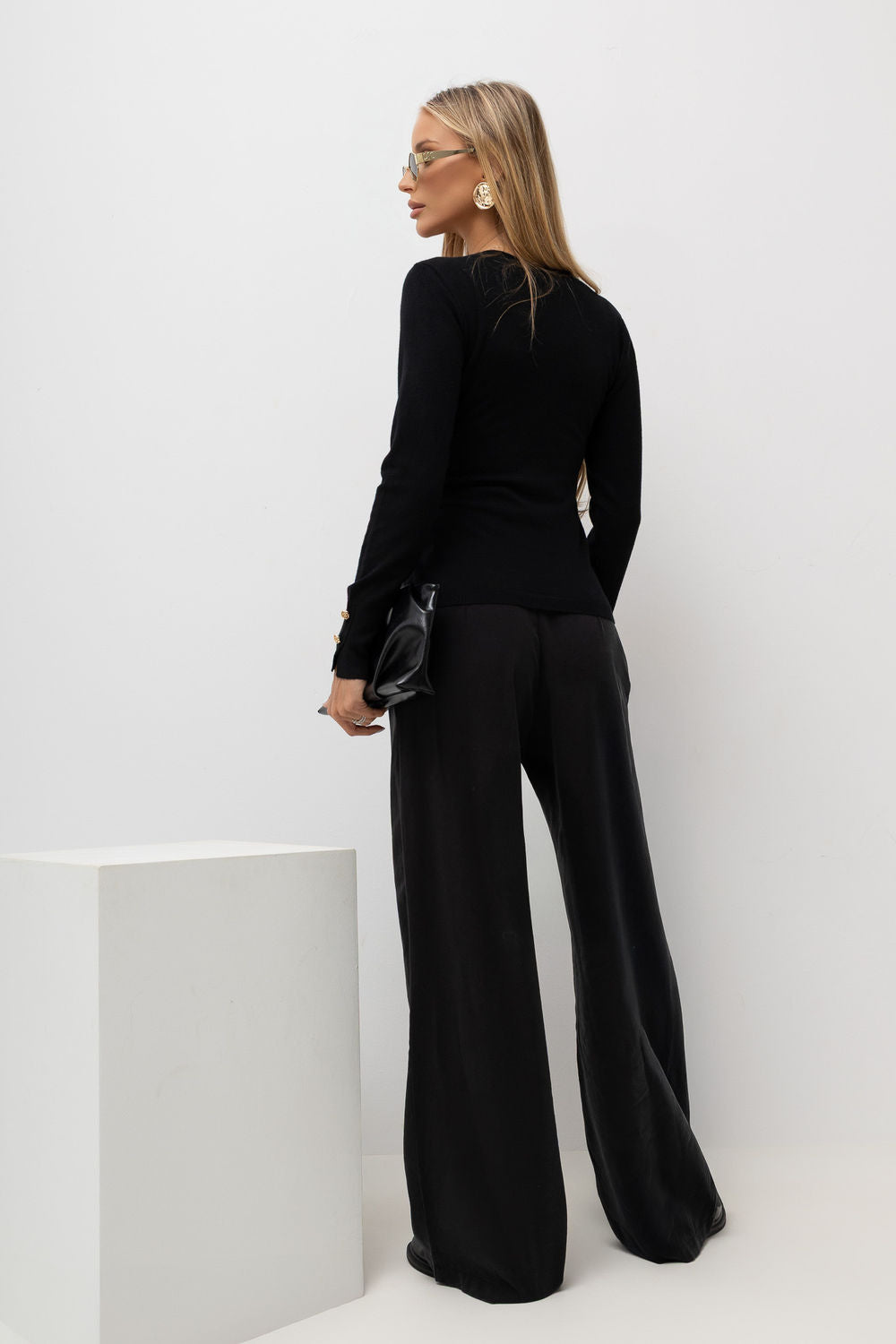 Italy Moda Black Draped Wrap Long Sleeve Jumper - view 3