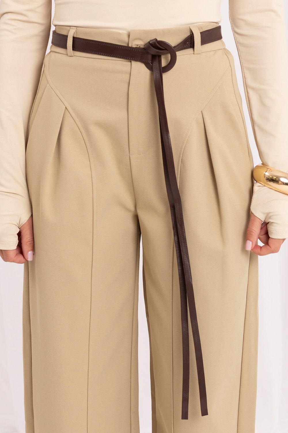 Italy Moda Beige Bodycon High Waisted Culottes - view 4
