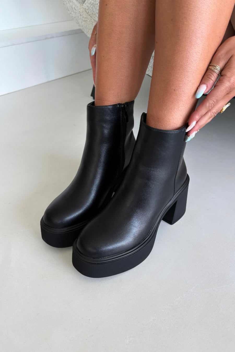 Step In Style Lurela Black Faux Leather Platform Boots