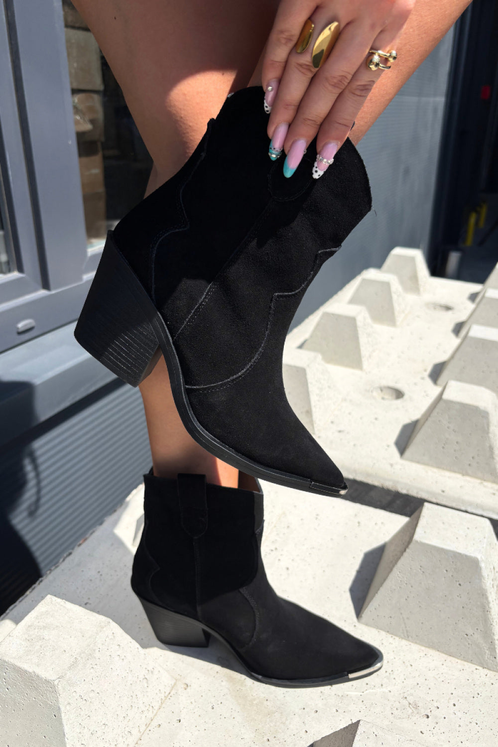 Step In Style Pelsa Black Suede Heeled Ankle Boots