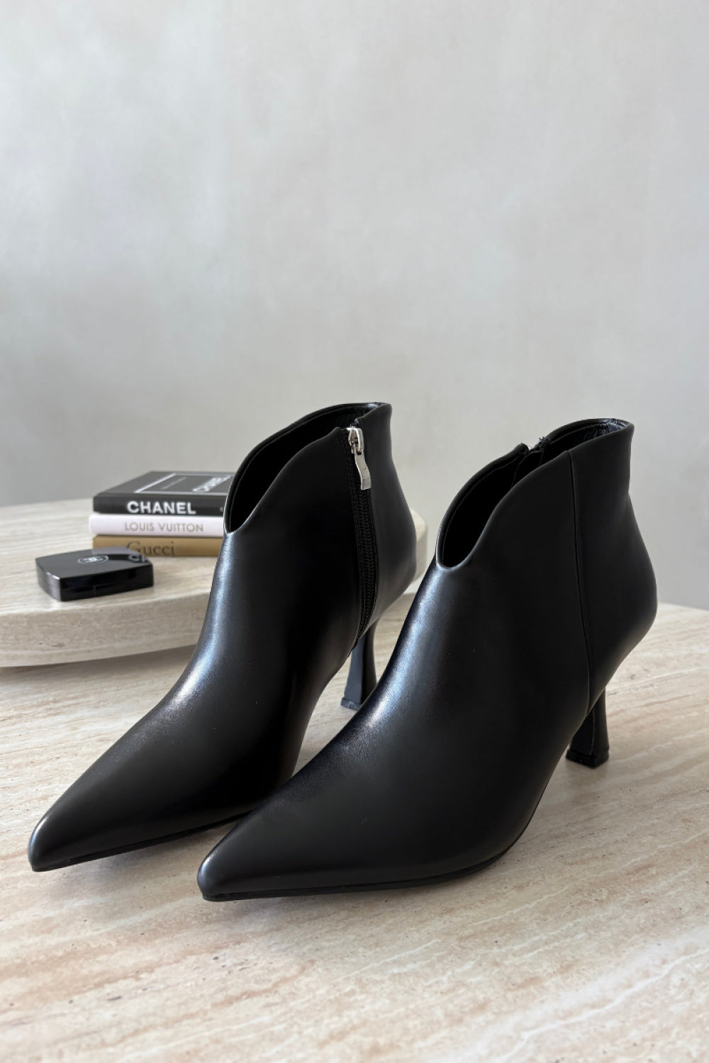 Step In Style Bessia Black Faux Leather Heeled Ankle Boots