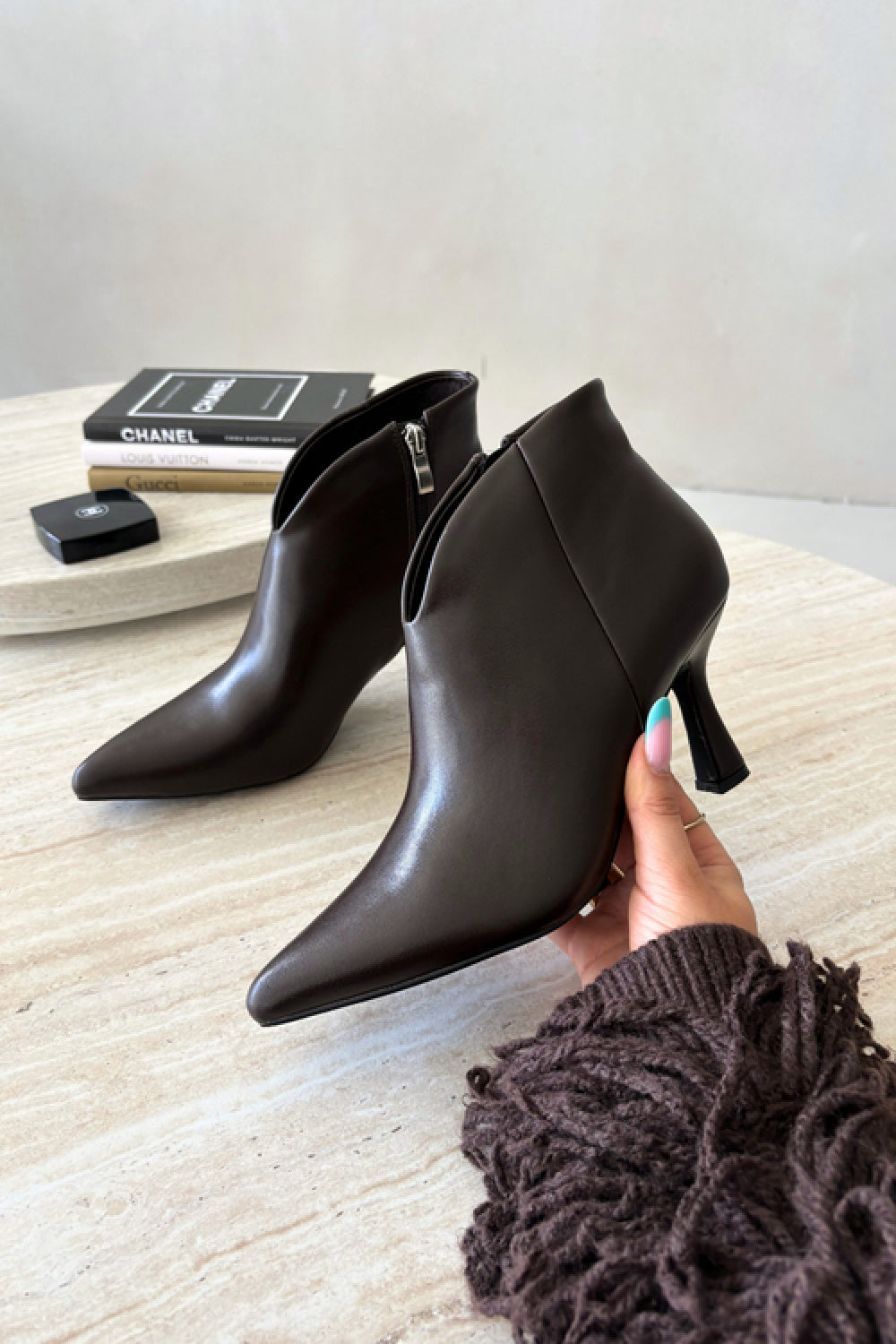 Step In Style Bessia Brown Faux Leather Heeled Ankle Boots - view 2