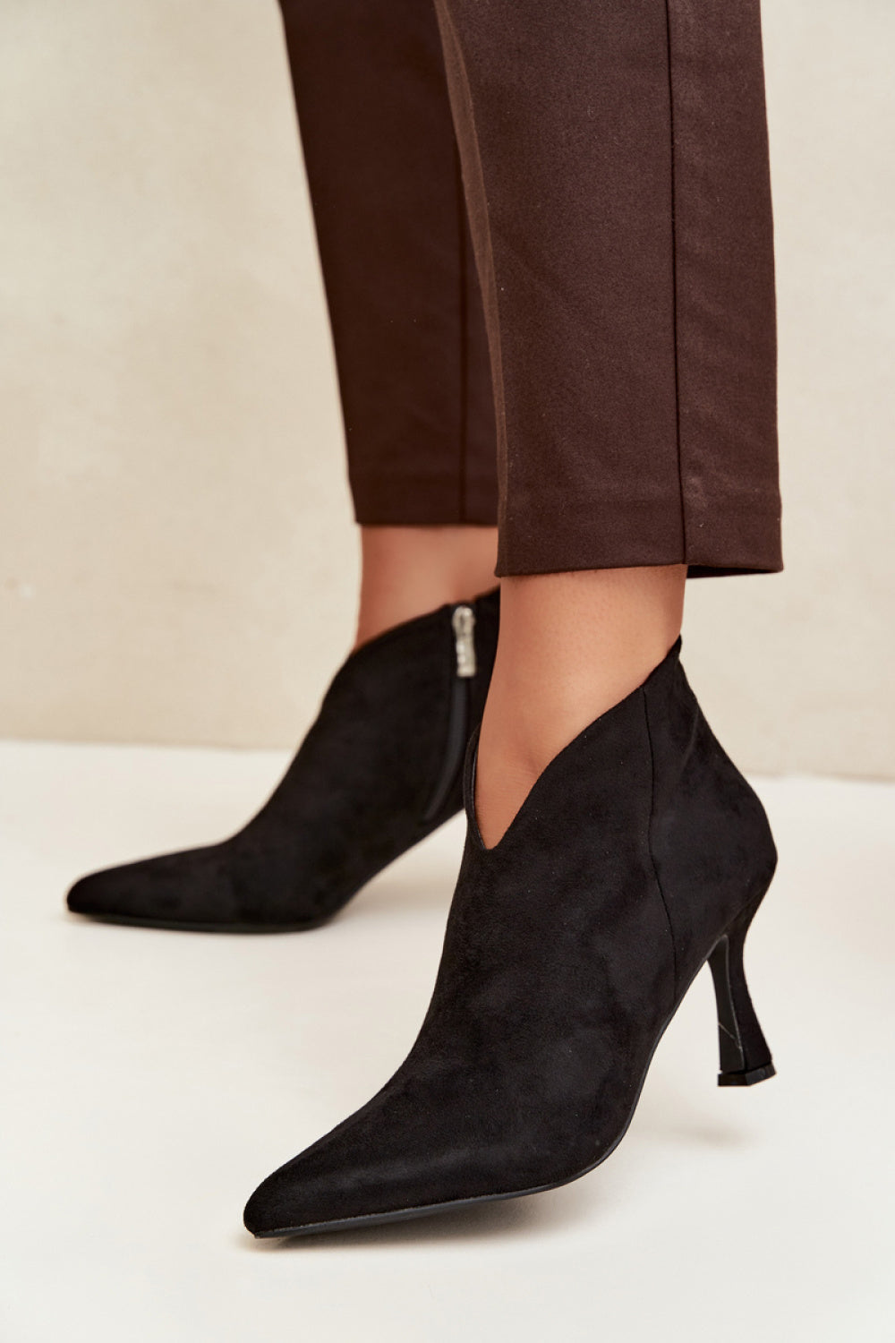 Step In Style Bessia Black Faux Suede Heeled Ankle Boots