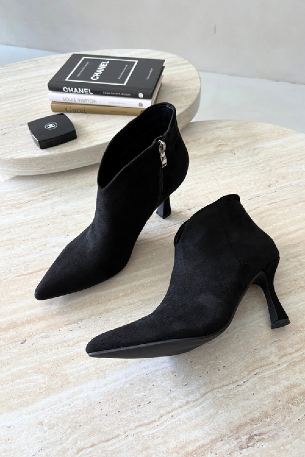 Step In Style Bessia Black Faux Suede Heeled Ankle Boots - view 2