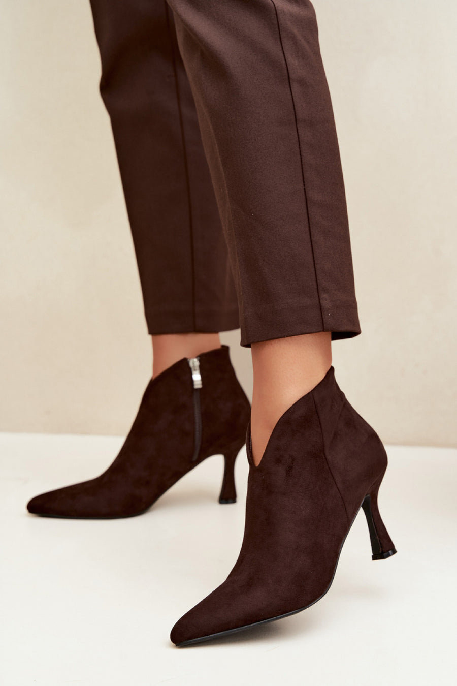 Step In Style Bessia Chocolate Faux Suede Heeled Ankle Boots