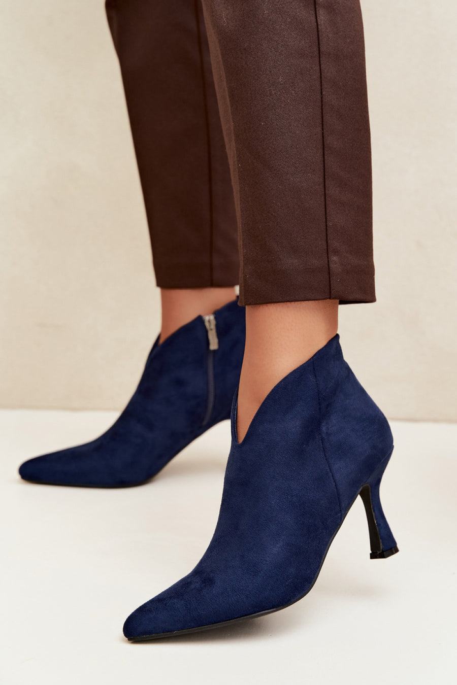 Step In Style Bessia Navy Faux Suede Heeled Ankle Boots
