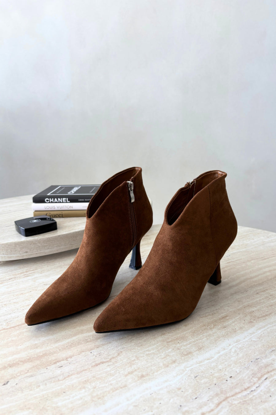 Step In Style Bessia Camel Faux Suede Heeled Ankle Boots
