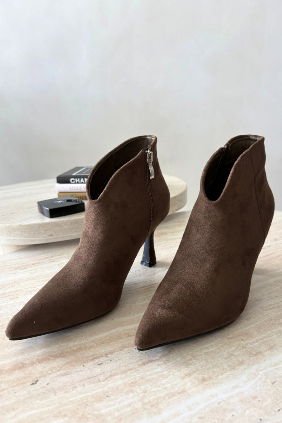 Step In Style Bessia Dark Green Faux Suede Heeled Ankle Boots