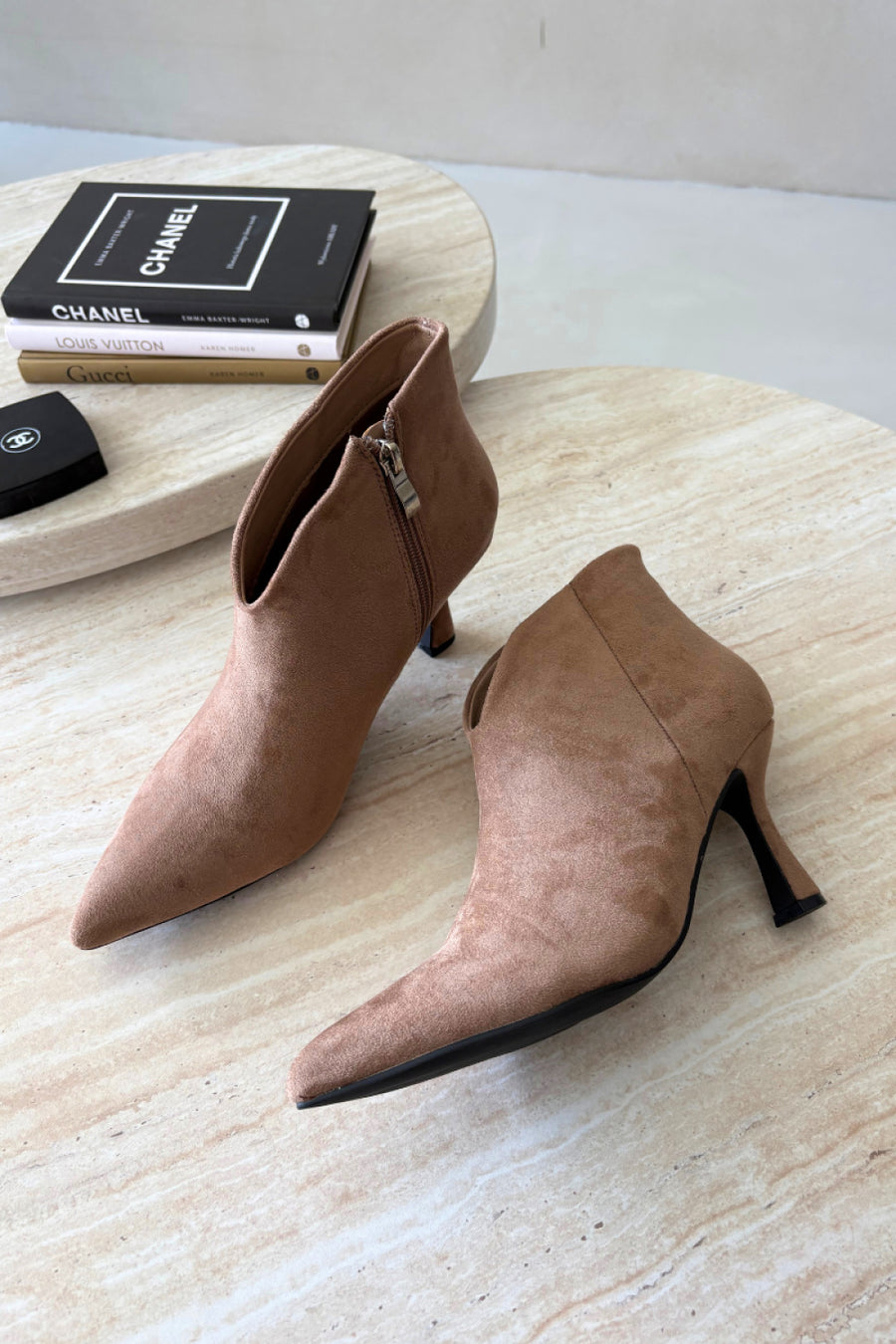 Step In Style Bessia Beige Faux Suede Heeled Ankle Boots