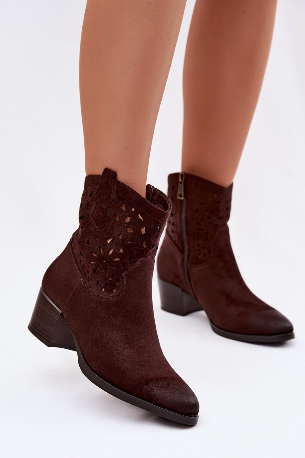 Step In Style Vinceza Chocolate Leather Block Heel Heeled Ankle Boots