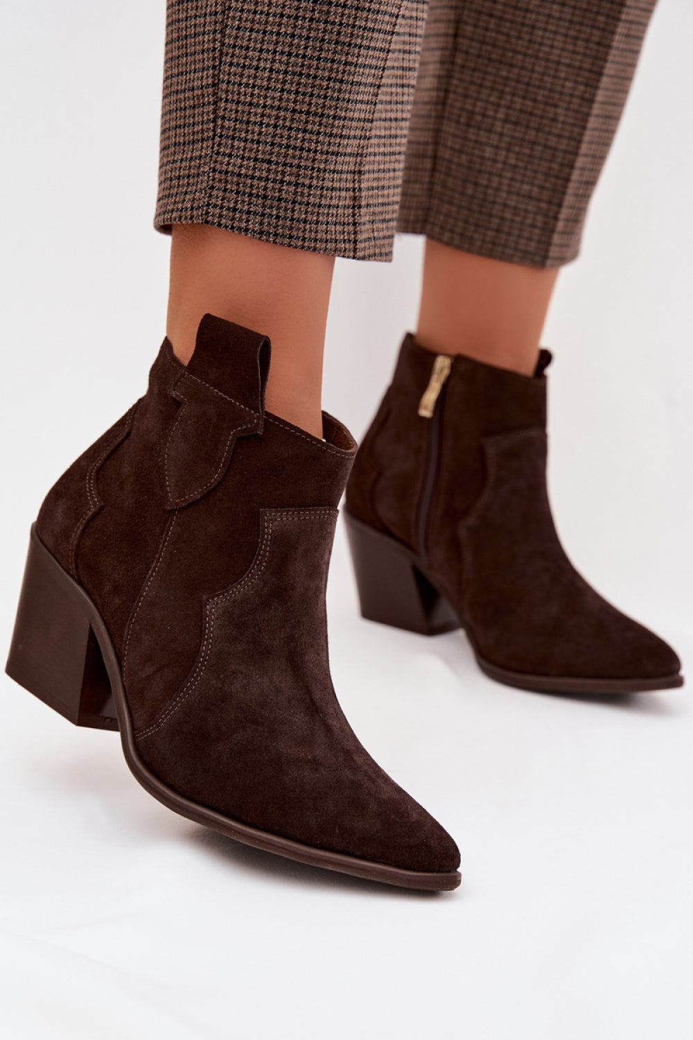 Step In Style Zazoo Chocolate Suede Block Heel Heeled Ankle Boots