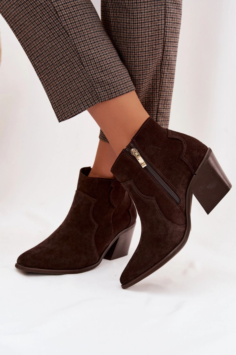 Step In Style Zazoo Chocolate Suede Block Heel Heeled Ankle Boots - view 3