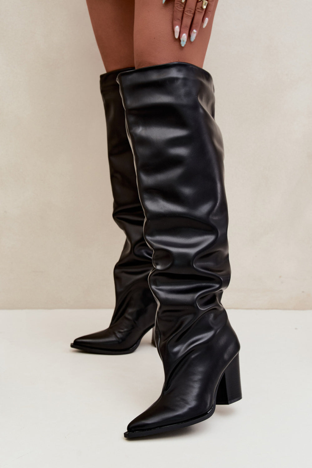 Step In Style Anica Black Faux Leather Block Heel Heeled Ankle Boots