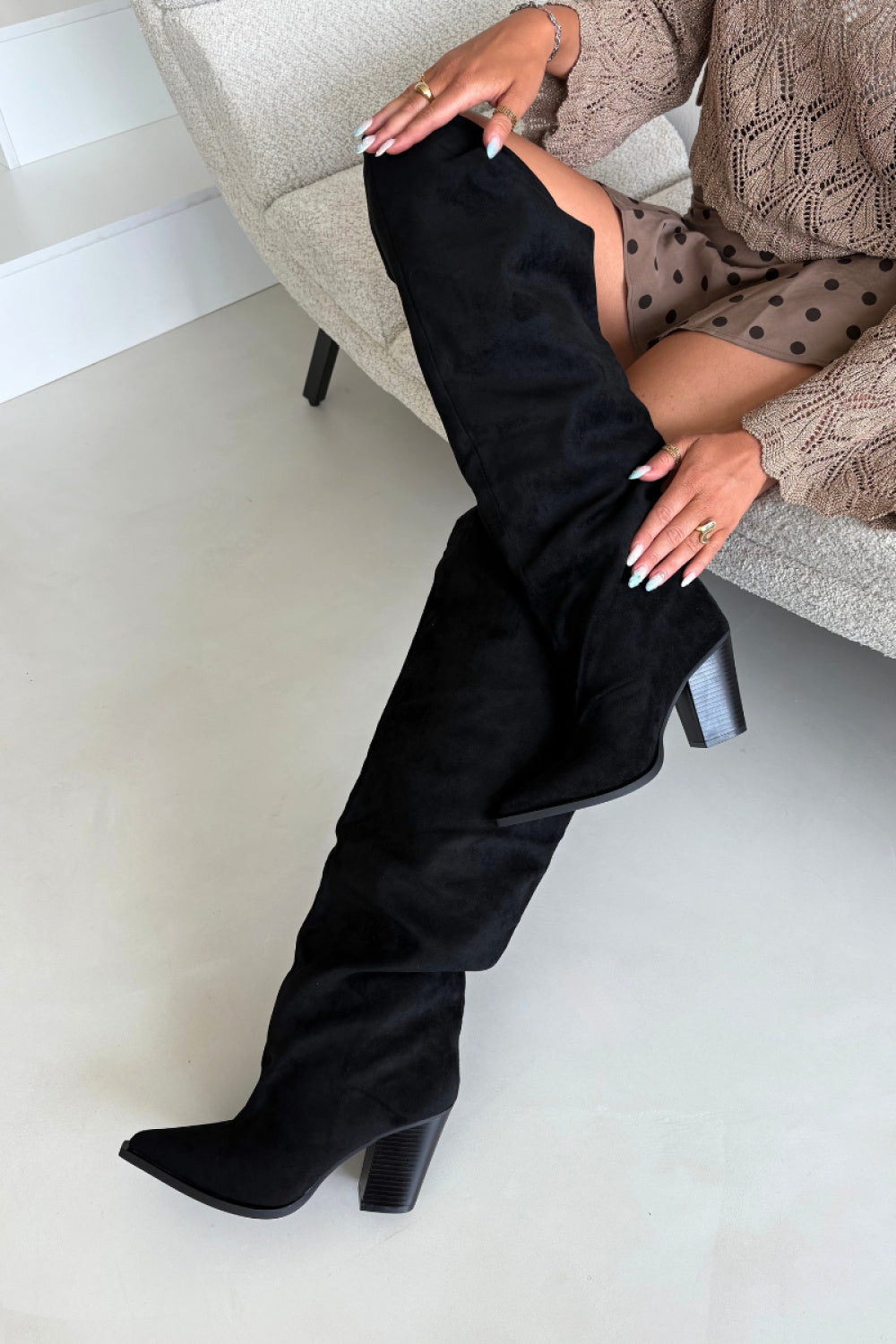 Step In Style Anica Black Faux Suede Warm Lined Heeled Ankle Boots - view 2