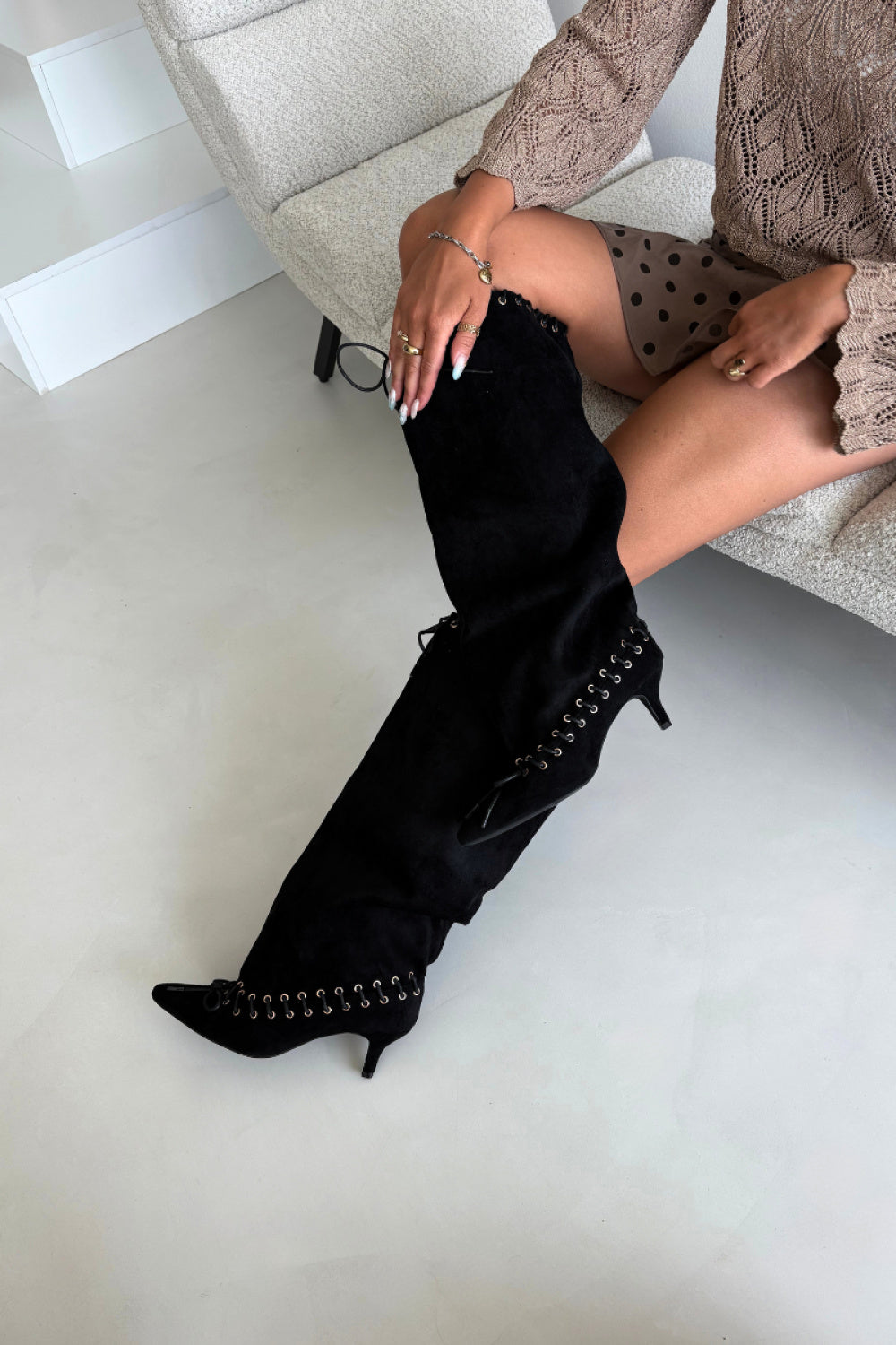 Step In Style Juletta Black Faux Suede Warm Lined Heeled Ankle Boots