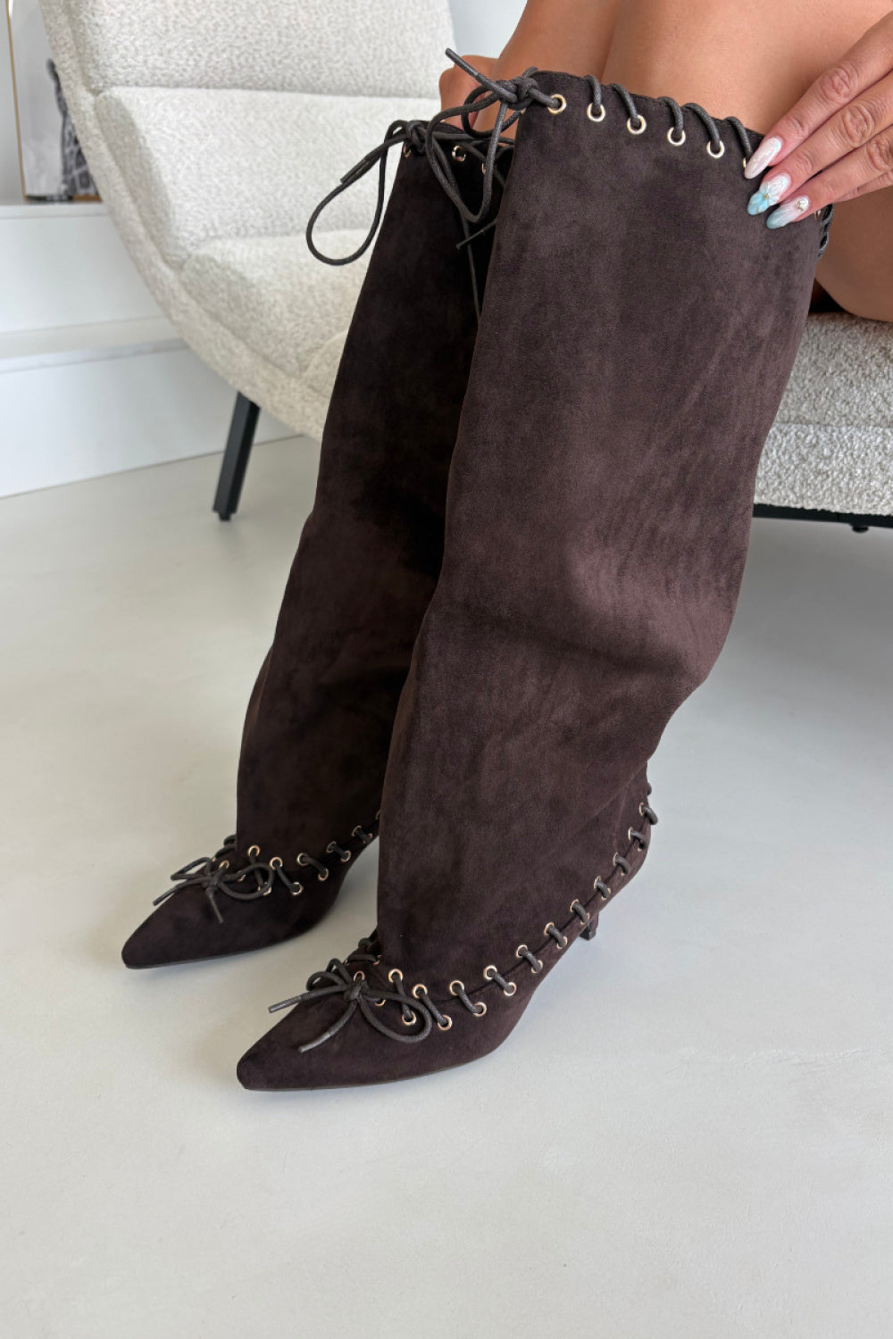 Step In Style Juletta Chocolate Faux Suede Heeled Ankle Boots - view 2