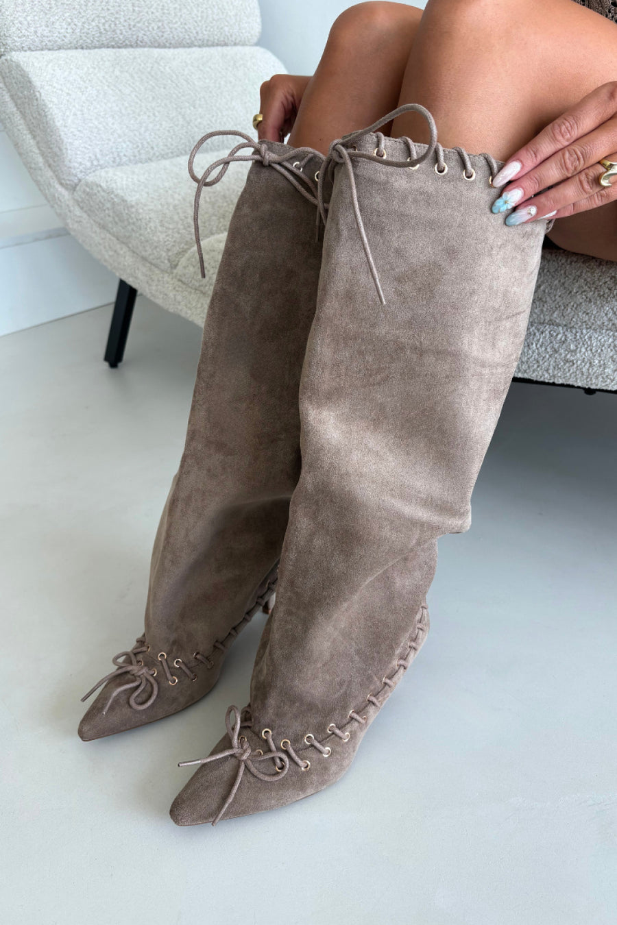 Step In Style Juletta Beige Faux Suede Heeled Ankle Boots