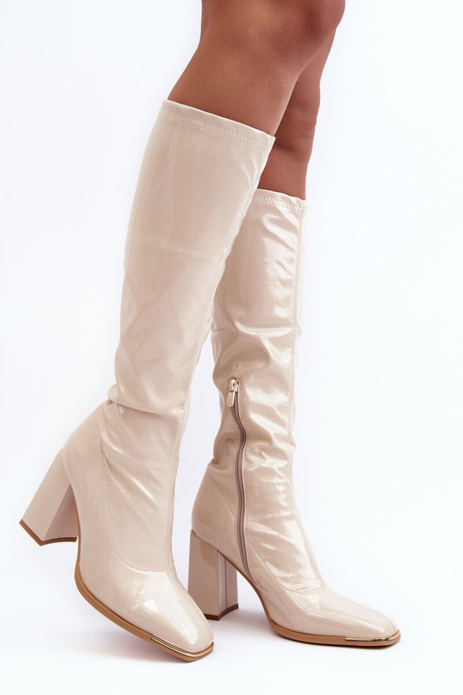 Step In Style Mlokva Beige Faux Leather Heeled Ankle Boots